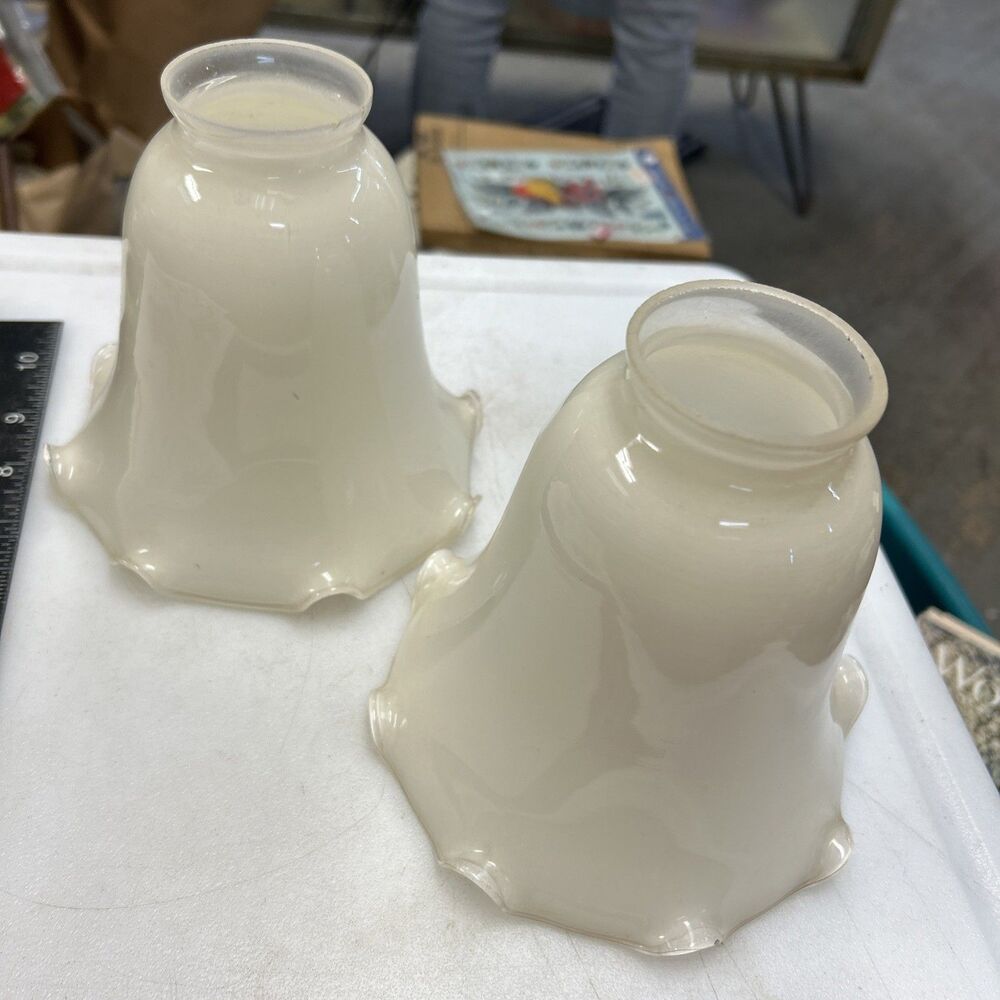 2~VTG TULIP ART GLASS EGGSHELL  LAMP/LIGHT SHADES